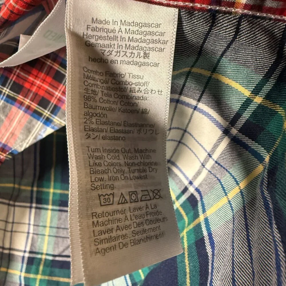 J Crew Re-Imagined Plaid Patchwork Flex Washed Slim Untucked Sz Medium